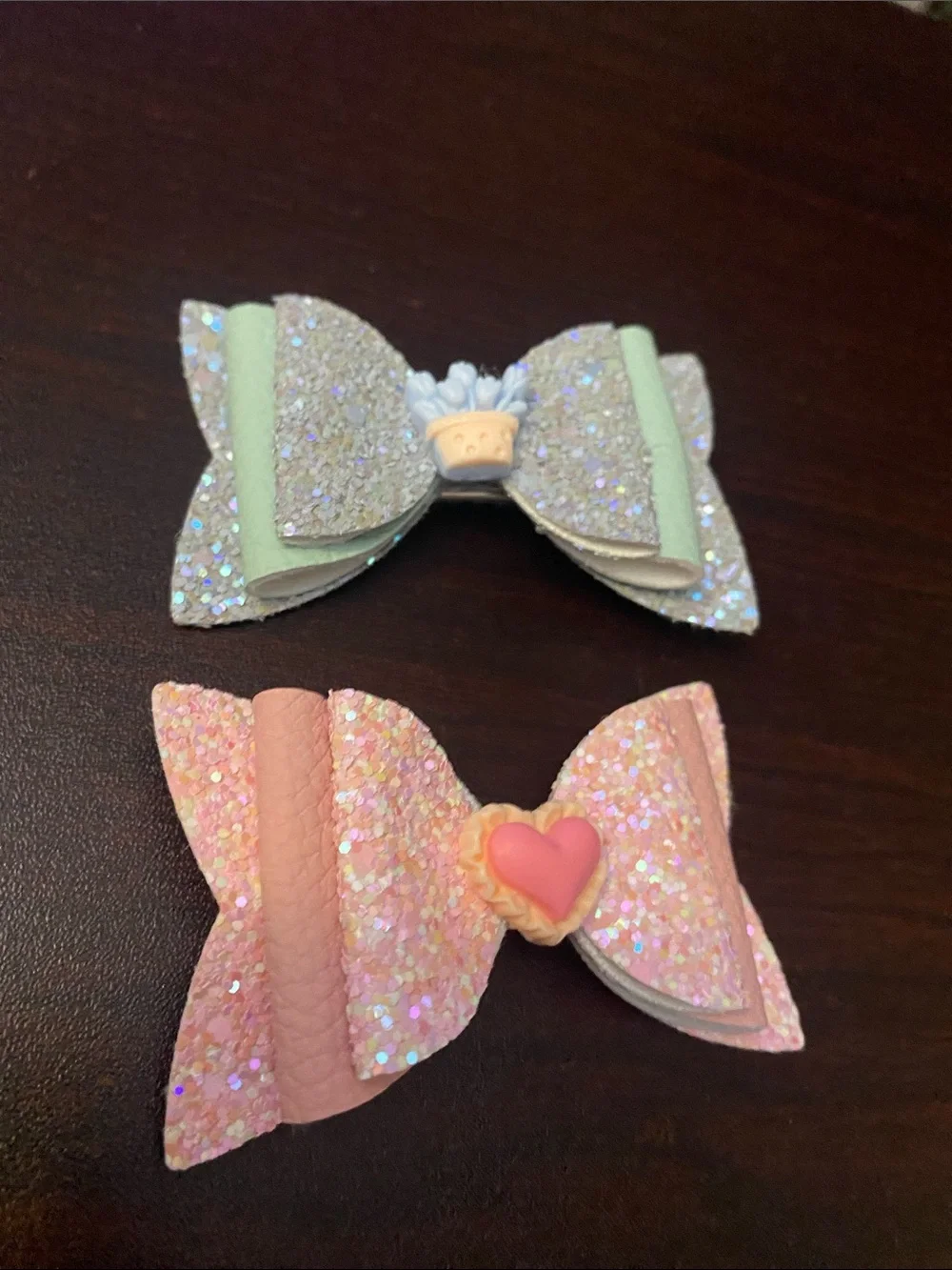 Glitter Bow Hair Clips for Kids - Pink & Mint